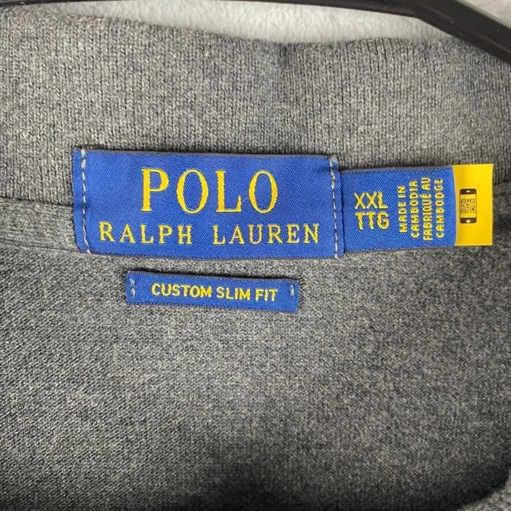 Polo Ralph Lauren Polo Shirt Mens XXL Pique Knit Trim Gray Blue Pony